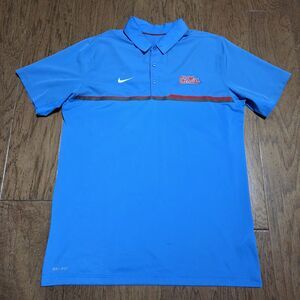 Ole Miss Rebels Polo Shirt Mens Large Blue NCAA Football Nike Dri Fit